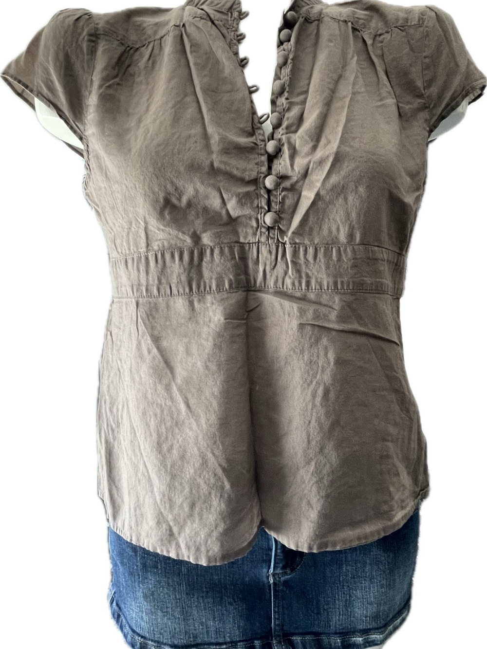 Banana Republic Taupe Button-Front Cap Sleeve Top